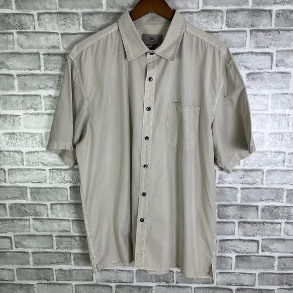 The Territory Ahead Neutral Off-White Button Up Camp Shirt Mens XL FLAWED STAINS - Picture 2 of 8